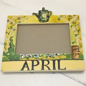 Vtg Exposures Hand Painted "April" Months of the Year 4X6 Picture Frame Garden